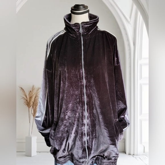 2000 Raw Denim By Koman Y2K Velour Black & Gray Tracksuit Mens XL Top L Bottom - Picture 1 of 11